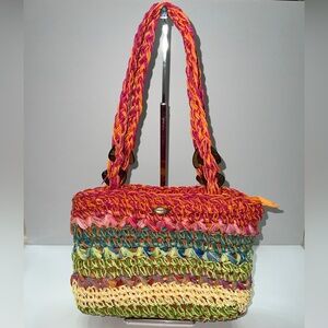 NWT Cappelli Straworld Rainbow Crocheted Boho Natural Straw Shoulder Bag